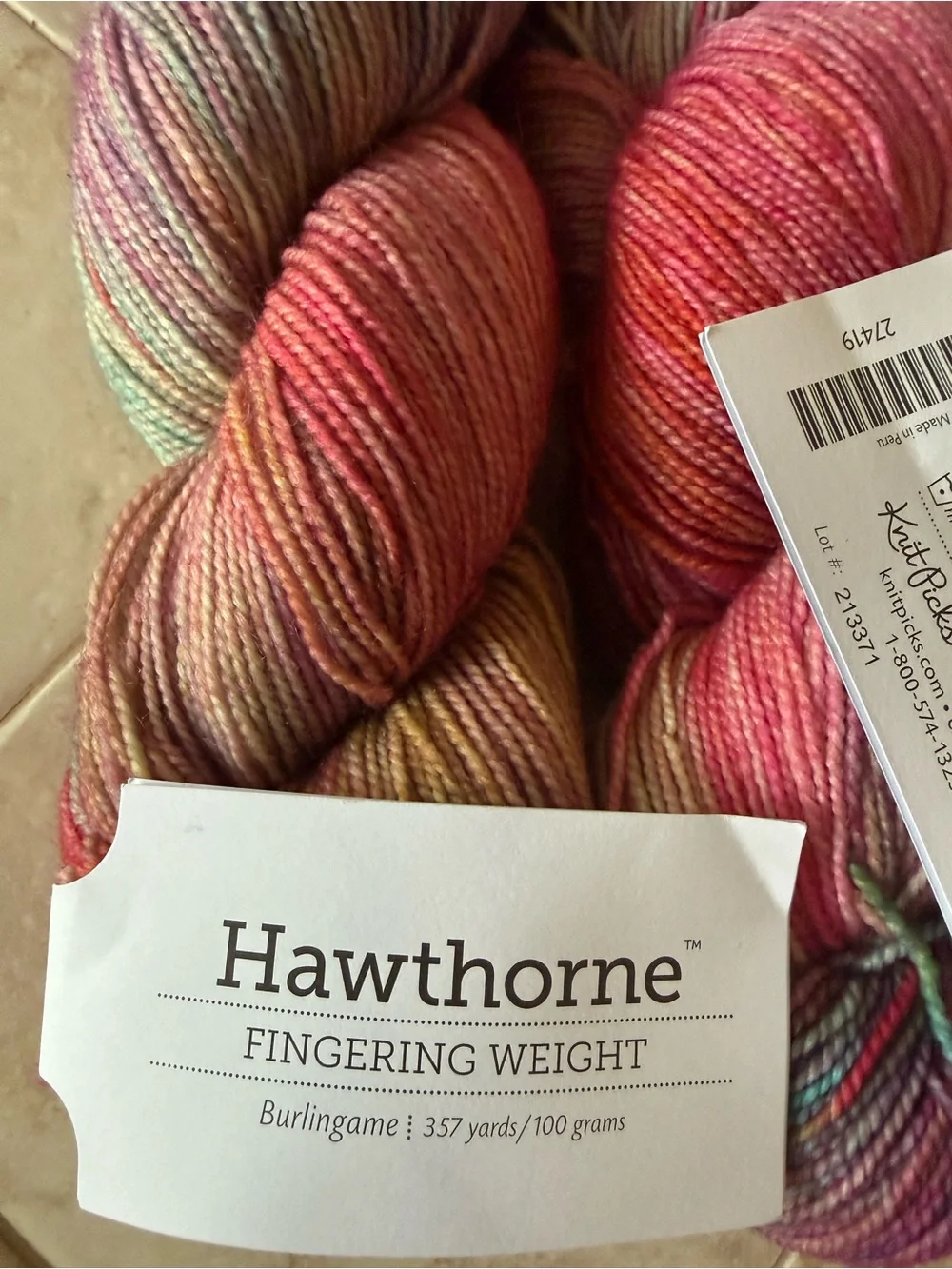 Fingering Weight Multicolor Yarn - Pink/Tan/Green - Burlingame
